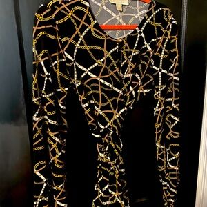 Michael Kors Black and Gold Chain Print Dress